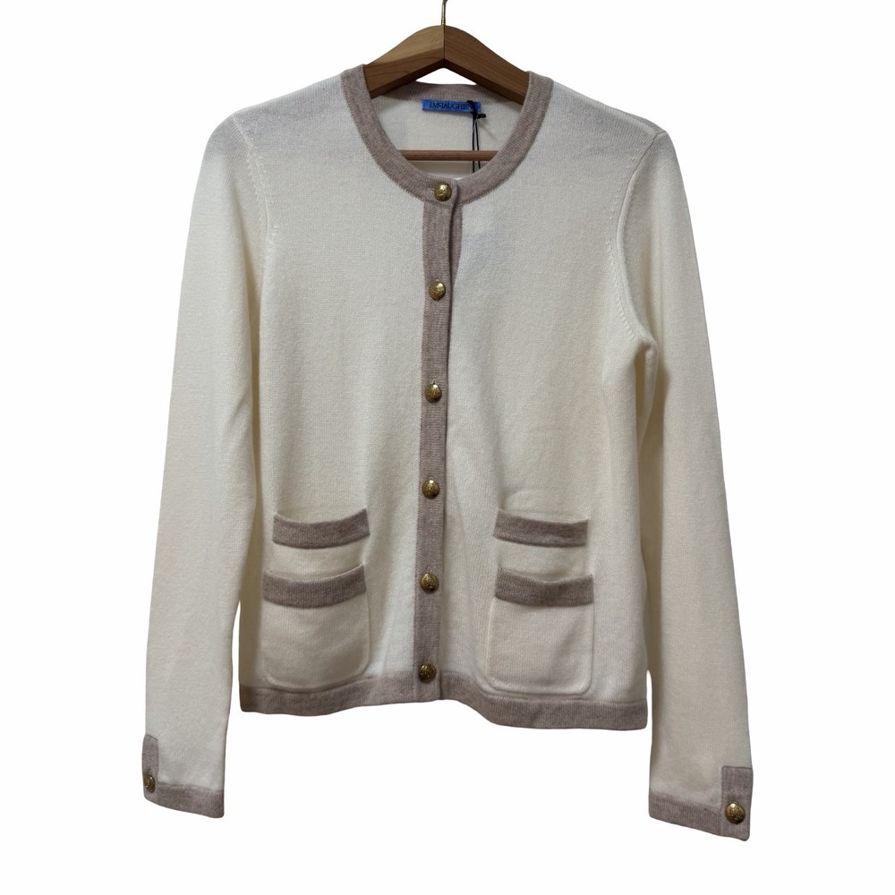 J McLaughlin Womens Ainsley 100% Cashmere Cardigan Size M Oatmeal Old Money NEW